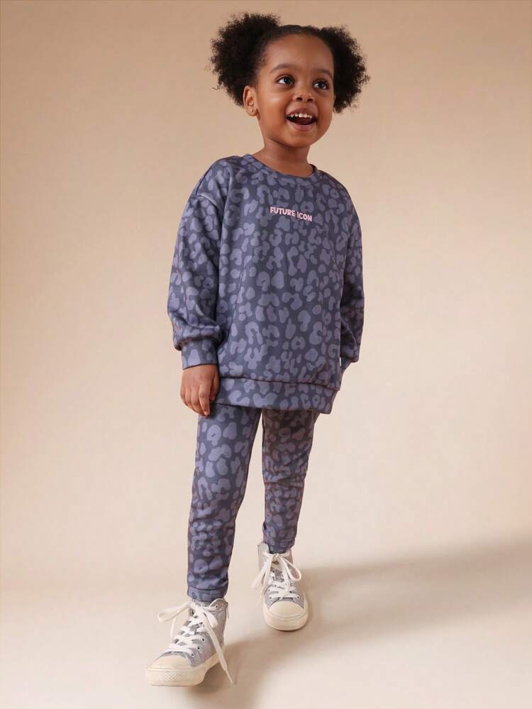 Leopard Print Sweatshirt And Leggings Set