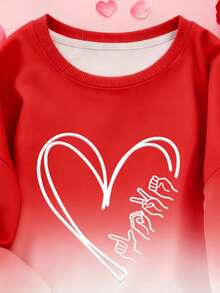 SHEIN Áo nỉ cổ tròn dài tay in hình trái tim ombre dành cho nữ - Đỏ - Xem 3