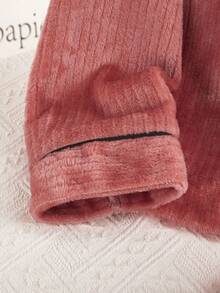 Girls Pajamas, Lotus Root Pink, New Minimalist Fashion Heart Embroidery Long Sleeve & Long Pants 2 Pieces Sleepwear Set Backto SchoolFashion Soft Pajama Set Fall Winter - Coral Pink - View 4