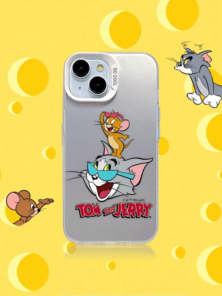 TOM & JERRY X SHEIN Ốp lưng điện thoại cứng in hình mèo và chuột hoạt hình dễ thương màu trắng, tương thích với iPhone và Galaxy, lý tưởng cho những người đam mê hoạt hình cổ điển để sử dụng hàng ngày hoặc làm quà tặng - trắng - Xem 1