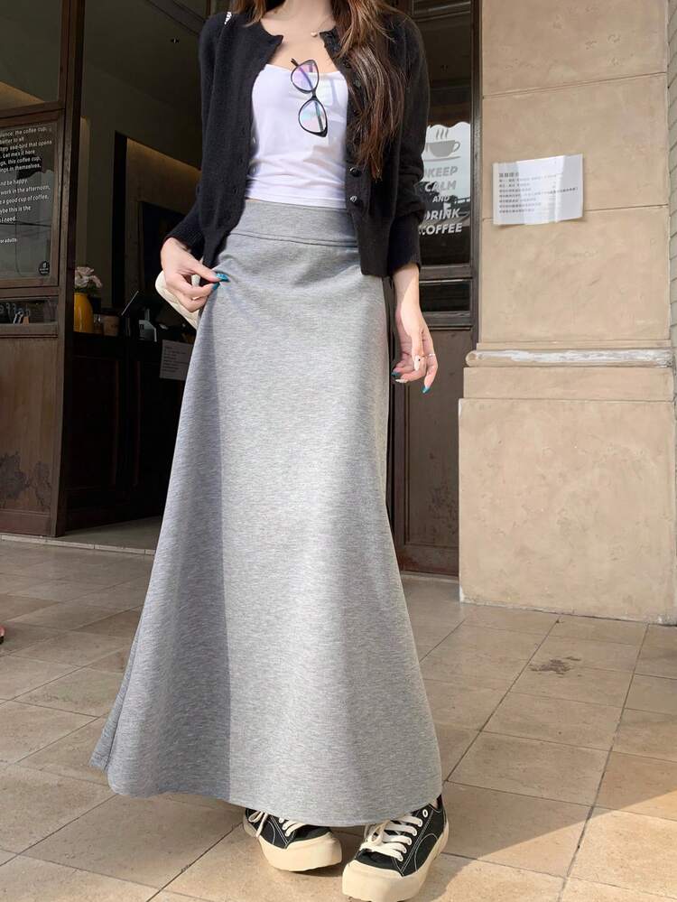 Women's Casual Solid Color Long Skirt