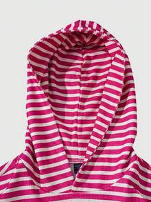 ROMWE MEN Men's Casual Striped & Letter Print Long Sleeve Hoodie - Red - View 3