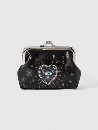 Goth Portafoglio gotico da donna per primavera/estate, con motivi di occhi, gemme, cristalli e gocce d'acqua, in stile gotico e dark, adatto per uso quotidiano e per il ritorno a scuola, Ognissanti