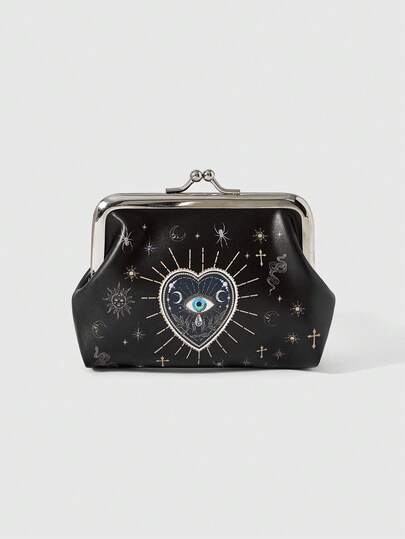 Gotischer Frühlings-Sommer-Geldbeutel für Frauen, Palast-Gothic-Girl-Wald-Liebesaugen-Edelstein-Kristall-Tränenform-Wassertropfen-Augen-Stern-Muster, schwarze Geldbörse für den täglichen Gebrauch, Rückkehr zur Schule, Halloween