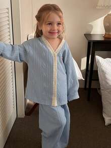 DAZY Young Girl Fall Knitted Loungewear Set - Baby Blue - View 7