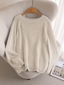 CosyJoli Pulover casual cu mânecă raglan, culoare solidă, mărime mare, pentru femei, toamnă/iarnă, vacanță de primăvară