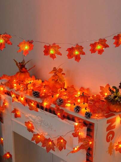 300cm/150cm-Maple Leaf Light Autumn Leaf Garland With Light Maple Leaf String Lights,Maple Leaf Lanterns, Orange Single-Sided Autumn Leaf Garlands With Lights, Maple Leaf String Lights, DIY Party, Family Thanksgiving, Halloween Decoration, Indoor And Outdoor Autumn Harvest Decoration