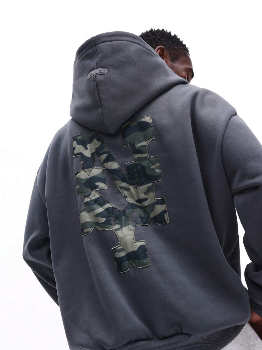 SUMWON Oversized Camouflage Print Pullover Hoodie With Drawstring Hood And Centre Pocket For Casual Winter Street Style