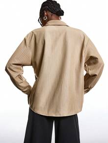 LYSMO 2025 Camicetta casual a righe minimalista per donne, camicia a righe di moda autunno e inverno, camicia casual da donna per Nuovo Anno, Ringraziamento, laurea, ritorno a scuola, insegnanti, collezione chic e alla moda da donna in stile Y2K anni 2000 - Cachi - Visualizzare 2