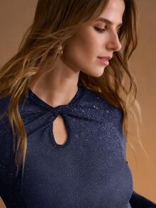 MOTF PREMIUM WOMEN'S TWIST KEYHOLE NECK SHINY BASE GLITTER TEE, AUTUMN/WINTER