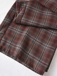 Rusticease 女士格子抽绳腰阔腿宽松休闲裤，适合新年和冬季穿着，款式多样，包括格子裤、格子运动裤、方格裤、棉质裤和冬季裤，颜色为棕色。 - 咖啡棕 - 查看 4