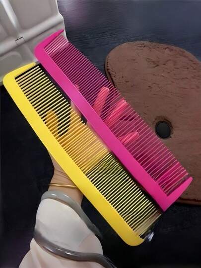 Zazumi 1個 大型ワイド歯ブラシ - 太い髪、ロック、編み込み用の大型プラスチック製ヘアブラシ - 面白いノベルティヘアスタイリング、女性用、ハロウィーンコスチュームアクセサリーやギフト (ローズレッド/イエロー)