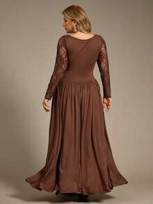 Auralis 大码长裙，秋季连衣裙，长袖连衣裙，高弹舒适连衣裙秋季女装秋季优雅女士连衣裙女士秋季连衣裙端庄端庄连衣裙 - 棕色 - 查看 3