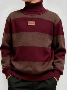 SHEIN Áo len chui đầu cổ cao tay dài thoải mái, đa năng, thường ngày cho bé trai tuổi mới lớn - Nhiều màu - Xem 6