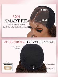 Tóc giả không keo Wear And Go cắt sẵn từ tóc thật 24in màu nâu sô cô la sóng sâu 5x6 đóng bằng ren Tóc giả từ tóc thật đã nhổ sẵn mật độ 180 với tóc con - S4 - Xem 7