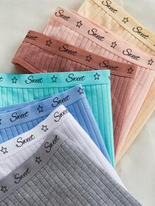 Girls Teen Underwear 7-Piece Set - Sweet Letter Print Ribbed Panties Combo Multi-Color Macaron Color Palette Match Gray White Blue Green Pink Orange Yellow Seven-Color Set Sweet Letter Waistband Decoration Ribbed Elastic Comfortable Fabric Low-Rise Triangle Panty Fit Social Media Style Sweet Girl Aesthetic Spring Summer Autumn Holiday Essential Girls Teen Underwear Set - Multicolor - View 3
