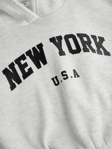 SHEIN Set de 2 piezas de sudadera y pantalón de chándal con estampado de letras de manga larga y cuello redondo para adolescentes - Gris - Ver 4