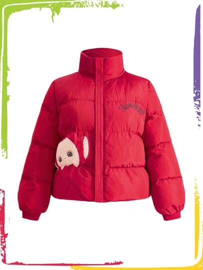 Teletubbies X ROMWE 加大码冬季保暖字母卡通图案立领羽绒服