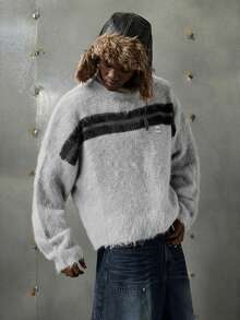 NEON BLANC 全新男士套头羊毛衫，混纺条纹高端时尚宽松休闲款 - 淺灰色 - 查看 1