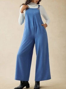 Boho Mama Mono holgado y casual de maternidad de unicolor con diseño de botones y bolsillos, para otoño - Azul - Ver 7