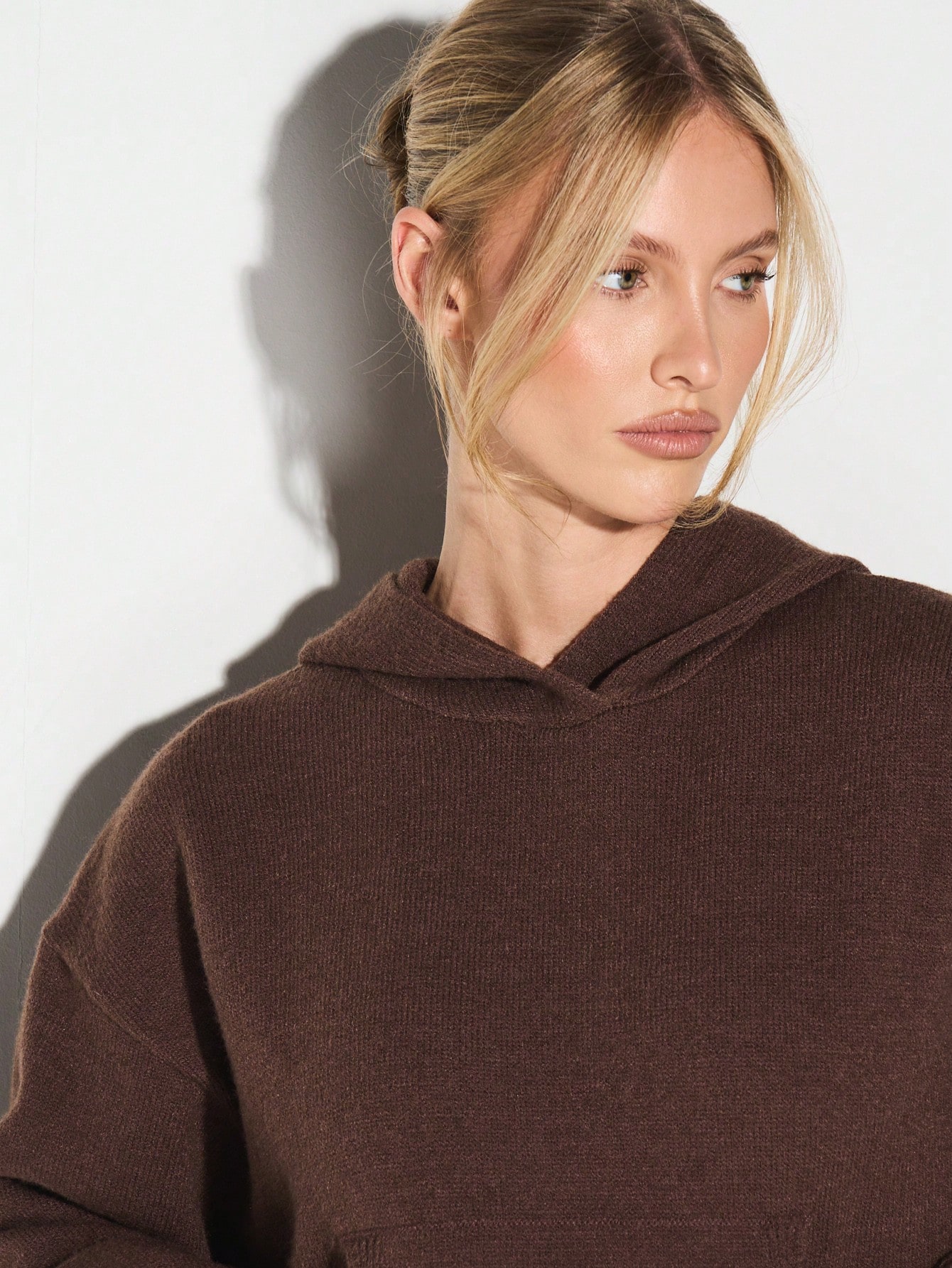 KIZN Oversized Knit Hoodie With Ribbed Cuffs