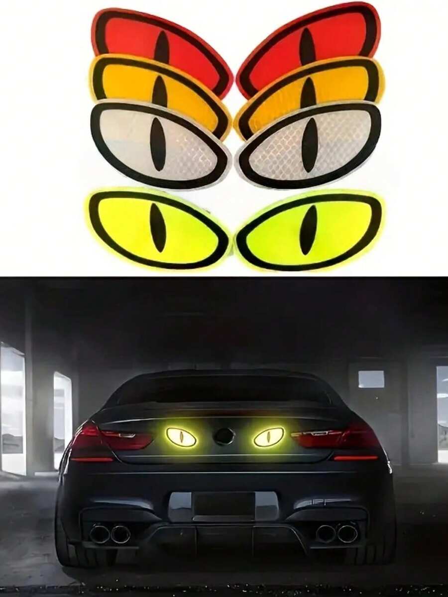 Zazumi 2 PCS Reflective Safety Sticker High Visibility PET Material Cat Eye Shape For Car Truck Motorcycle Warning Decal Night Driving Essential Automotive Accessory - Multicolor - View 1