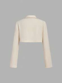 SHEIN MOD 女士纯色翻领长袖外套和褶裥吊带连衣裙优雅套装 - 杏色 - 查看 6