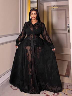 Maweii فستان شفاف أنيق وجذاب من الجاكار بمقاسات كبيرة