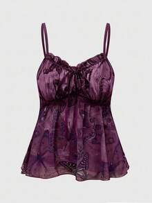 ROMWE Fairycore Plus Size Summer Casual Retro Butterfly Print Camisole - Purple - View 1