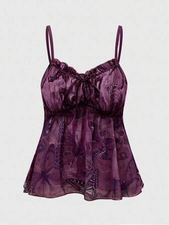 Fairycore Débardeur décontracté d'été grande taille de style rétro imprimé papillon