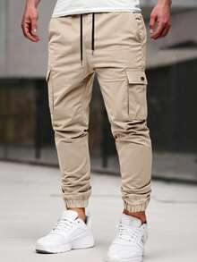 Manfinity Homme Men's Mature Casual Cargo Pants, Suitable For Daily Casual Wear, Weekend Outings, Outdoor Activities, Travel, Adventure, And Social Gatherings With Friends. This Pant Is An Indispensable Versatile Item In A Man's Wardrobe, Making It A Great Gift For A Boyfriend Or Husband. Beige Pants For Men Men Cargos Men Pants Khaki Men Cargo Pants Khaki Joggers Men - Apricot - View 1