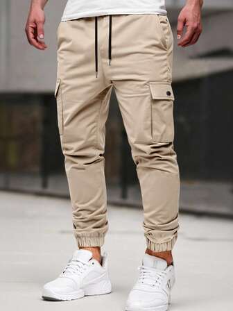 Manfinity Homme Men's Mature Casual Cargo Pants, Suitable For Daily Casual Wear, Weekend Outings, Outdoor Activities, Travel, Adventure, And Social Gatherings With Friends. This Pant Is An Indispensable Versatile Item In A Man's Wardrobe, Making It A Great Gift For A Boyfriend Or Husband. Beige Pants For Men Men Cargos Men Pants Khaki Men Cargo Pants Khaki Joggers Men