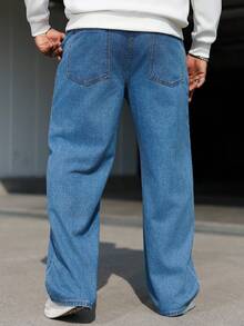 Manfinity Homme Plus Size Men's Loose Fit Pockets Casual Wide Leg Jeans Cowboy Jeans Baggy Blue Jeans Men - Blue - View 2