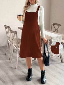 Cheriluna Maternity Maternity Solid Color Sleeveless Casual Jumper Dress, Autumn/Winter - Rust Brown - View 7