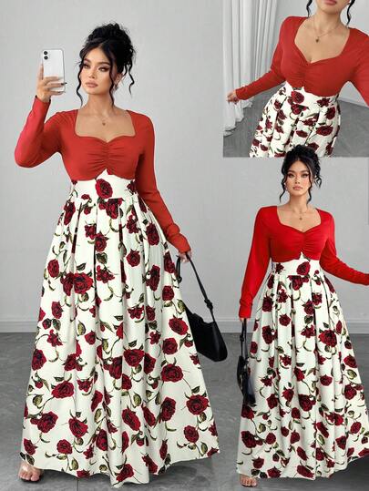 Elenzga Plusstorlek damklänning 2025 ny lätt och lyxig, vriden bystklänning med blommig prägling och vintageblommor, lämplig för skolstart, examen, alla hjärtans dag, musikfestival, mors dag, halloween, thanksgiving, påsk, nationaldag, bal, dejtfest, bröllopssäsong, utomhusutflykter