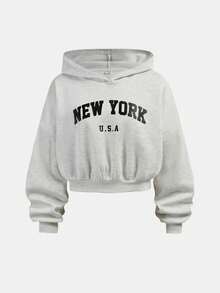 SHEIN Set de 2 piezas de sudadera y pantalón de chándal con estampado de letras de manga larga y cuello redondo para adolescentes - Gris - Ver 5
