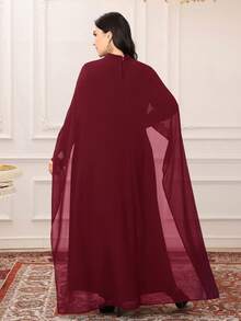 Modelyn Bộ áo choàng và váy đính vải trang trí cỡ lớn bằng tiếng Ả Rập dành cho nữ - Màu Đỏ Sâu - Xem 2