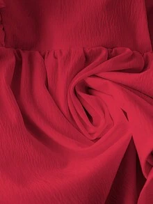 GlowEve CURVE 女士甜美法式短袖V领荷叶边下摆系带露脐上衣，春夏款 - 紅色 - 查看 5