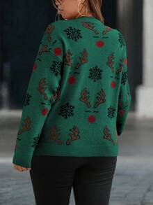 EMERY ROSE Plus Size Women's Christmas Party Snowflake Knit Sweater Top - Multicolor - View 2