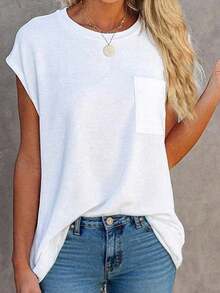 SHEIN LUNE Solid Color Batwing Sleeve Casual T-Shirt - White - View 1