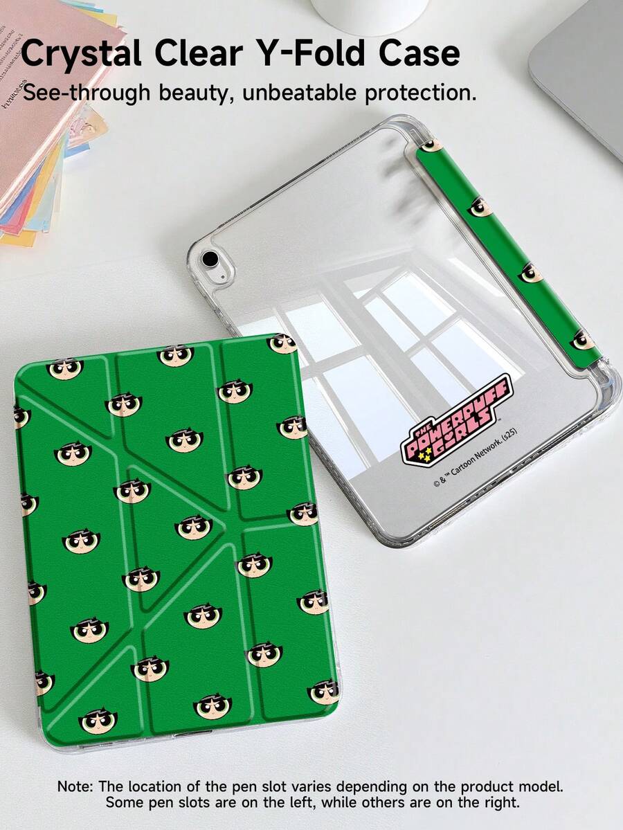 THE POWERPUFF GIRLS X SHEIN 可爱卡通女孩图案平板电脑保护套,高端质感,支持3+Y折叠,具备自动唤醒/睡眠功能和内置笔槽,防震时尚,兼容Galaxy Tab A9 Plus、iPad (A16) 第11代 11英寸(2025款)、iPad 第9代(10.2英寸)。 - 彩色 - 查看 1