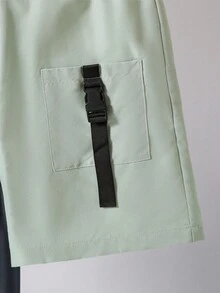 3pcs Boys Cute Bear Print T-Shirt, Cargo Shorts & Mini Sling Bag Set, Spring/Summer - Mint Green - View 5