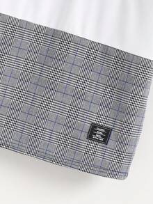 SHEIN 2 件套青少年男孩休闲拼色格子和字母印花短袖 T 恤和短裤套装，适合通勤、上学、日常休闲、运动、春夏 - 寶藍色 - 查看 6