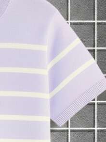 Playera casual para hombre estilo sencillo con diseño de rayas tela de punto holgada cuello redondo manga corta para primavera verano uso diario - Morado - Ver 5