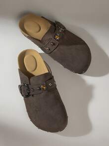 Solecia Women's Buckle Design Casual Slip-On Mules - Coffee Brown - View 6