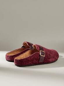 Solecia New Women Flat Slip-On Mule Shoes, Burgundy Velvet Half-Covered Mule Shoes, Casual Loafers, Fashion Versatile & Comfortable For Christmas - Burgundy - View 5