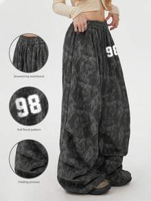 Sparklyn Tween Girls Stylish Loose-Fit Wide-Leg Pants: Soft Textured Gray Camouflage Print Trousers With Elastic Waist & Drawstring – Comfy Everyday Bottoms Perfect For School, Playdates, Or Casual Outings, Relaxed Silhouette That Pairs Great With Tees, Sweaters, And Jackets All Season Long - Multicolor - View 1