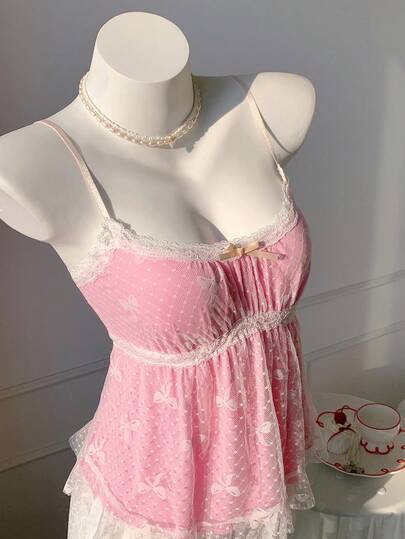 Comfortcana Women's Fashionable Sexy Y2K Lace Trim Butterfly Camisole Top New Year's For Women