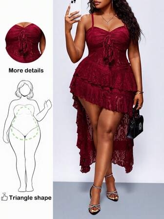 Truni 大码女式迷你连衣裙，弹力蕾丝吊带连衣裙，圣诞连衣裙，适合梨形三角身材