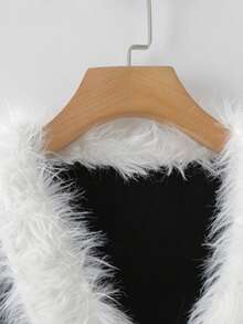 GlowEve Suéter de mujer de manga larga con cuello de piel y decoración de lazo, de moda - Negro - Ver 5